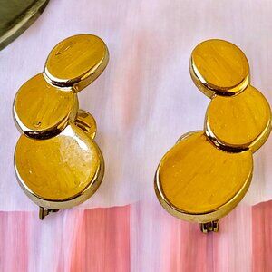 MONET Vintage Earrings Clip-on Shiny Gold Color Signed